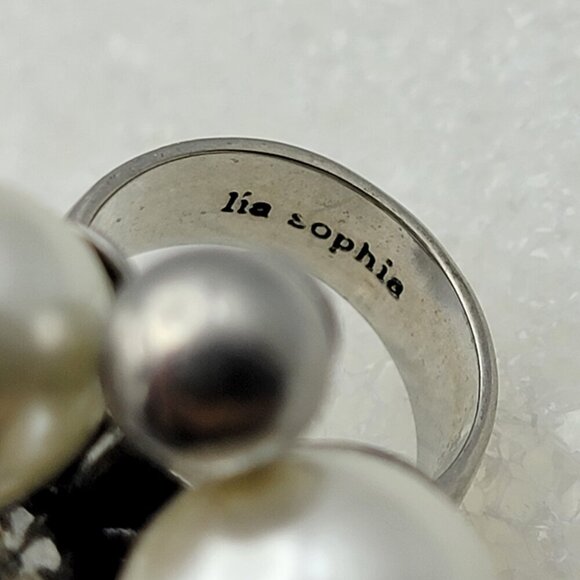 Lia Sophia Silver And White Simulated Pearl Cocktail Statement Ring Size 7 - Picture 7 of 11